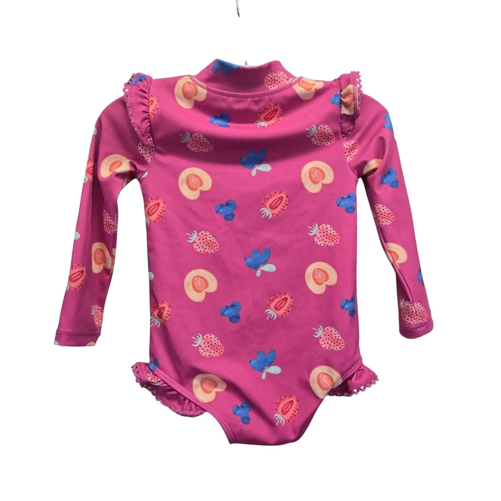 Eddie Bauer Kids Pink Fruit‎ Print Long Sleeve Rash Guard Swimsuit 18M UPF 30